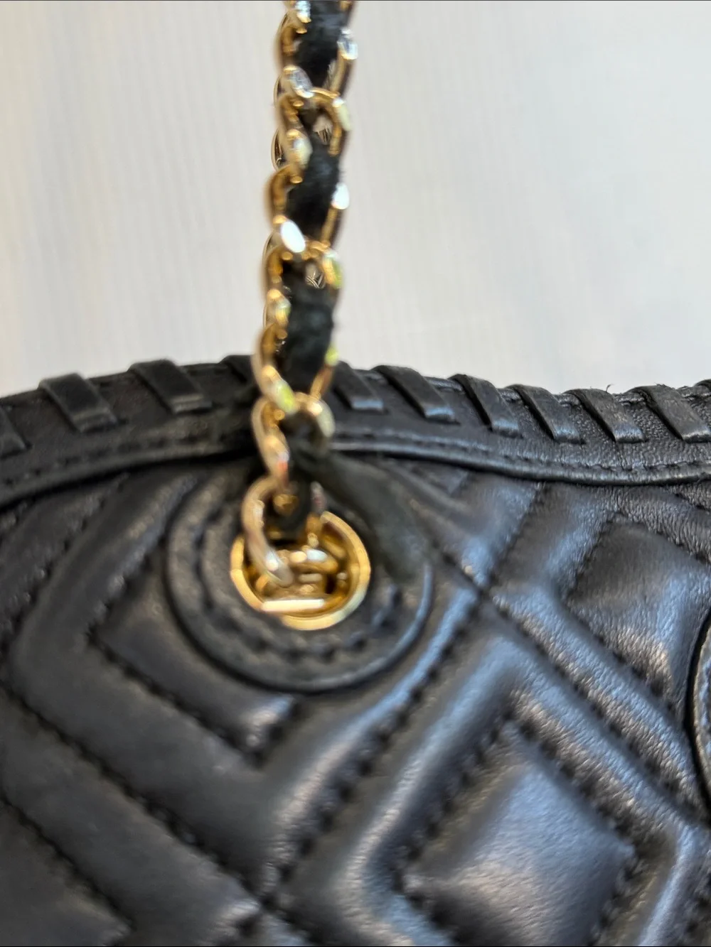 Tory Burch Black Quilted Leather Marion Tote Gold Hardware Bag Purse Luxury